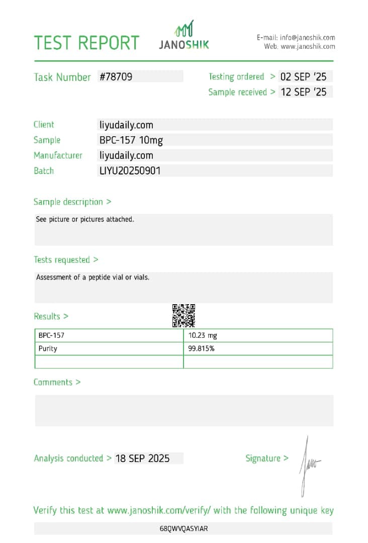 Сертификат анализа BPC-157